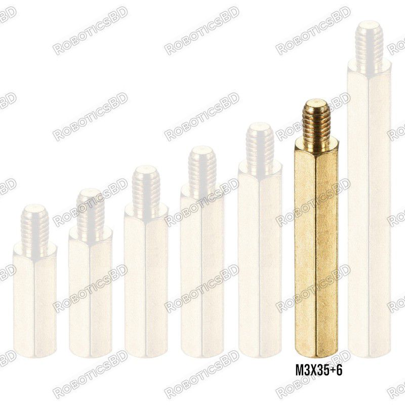 M3x35+6 Brass Hex Spacer Standoff Male - Female Robotics Bangladesh M3x35+6 Brass Hex Spacer Standoff Male - Female Robotics Bangladesh