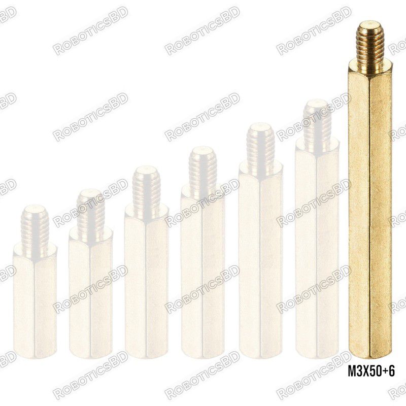 M3x50+6 Brass Hex Spacer Standoff Male - Female Robotics Bangladesh M3x50+6 Brass Hex Spacer Standoff Male - Female Robotics Bangladesh
