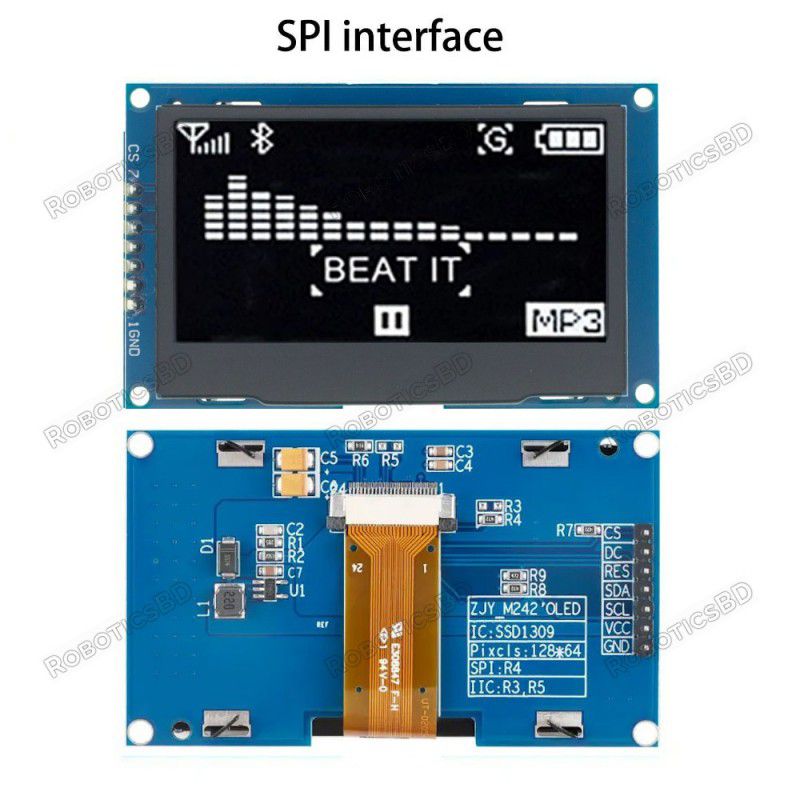 2.42 inch OLED Screen LCD Display Module 128x64 SSD1309 SPI 7Pin White Robotics Bangladesh 2.42 inch OLED Screen LCD Display Module 128x64 SSD1309 SPI 7Pin White Robotics Bangladesh