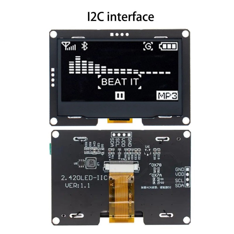 2.42 inch OLED Screen LCD Display Module 128x64 IIC I2C 4Pin White Robotics Bangladesh