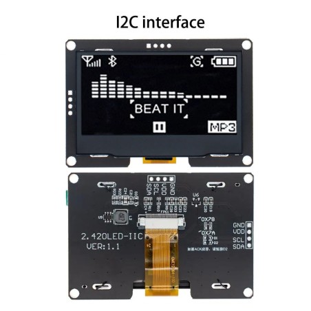 2.42 inch OLED Screen LCD Display Module 128x64 IIC I2C 4Pin White Robotics Bangladesh