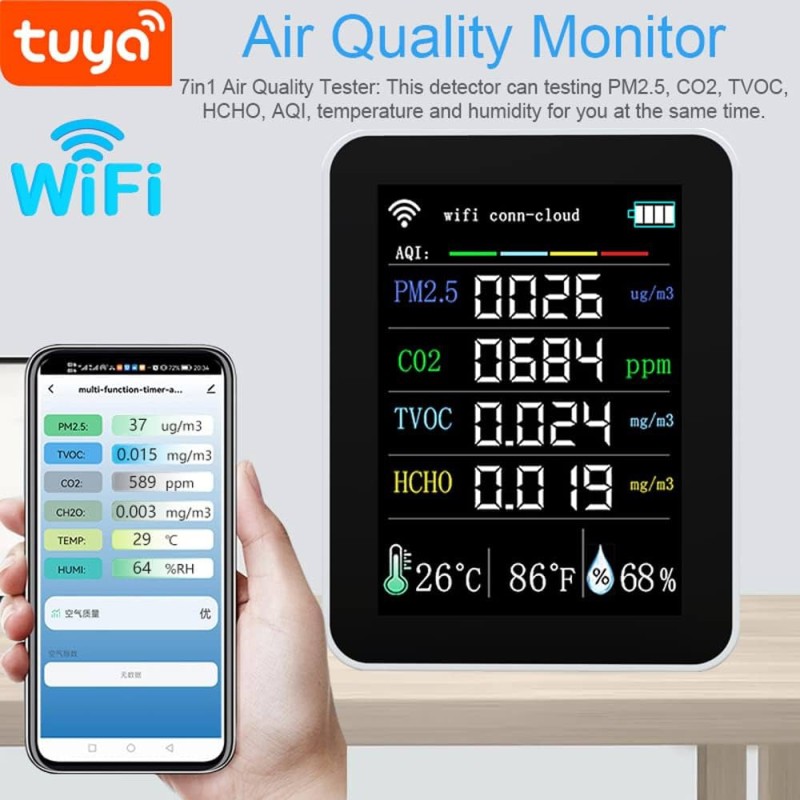 Tuya 7in1 WiFi Air Quality Monitor - Laser PM2.