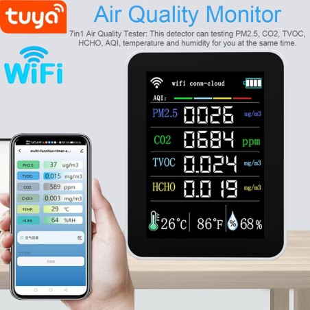 Tuya 7in1 WiFi Air Quality Monitor - Laser PM2.