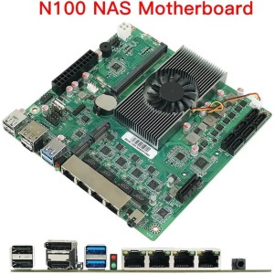 N100 Processor ITX NAS Motherboard with DDR5, 4x 2.5G LAN, Dual M.