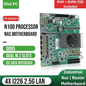 N100 Processor ITX NAS Motherboard with DDR5, 4x 2.5G LAN, Dual M.